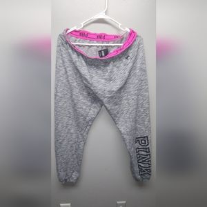 VICTORIA'S SECRET PINK Heather GRAY Spell Out Joggers Sweats LOUNGE Pants L